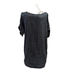 COS Denim Shift Dress Hemp & Cotton Cuffed Sleeve Pockets Size 6